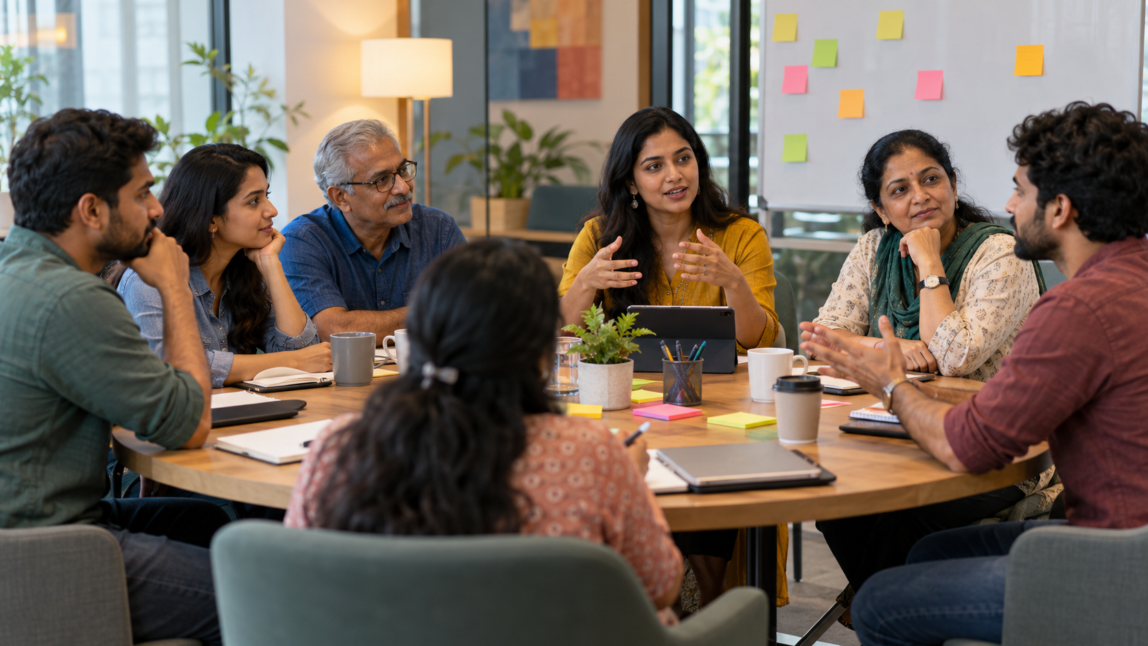 Participants sharing their views in a moderated focus group discussion